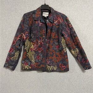 Chico's Colorful Embroidered Denim Jacket